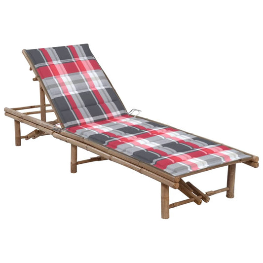 Chaise longue de jardin avec coussin en bambou