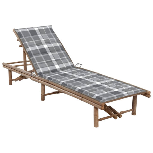 Chaise longue de jardin avec coussin en bambou