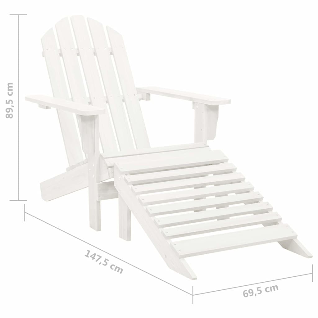 Adirondack-Gartenstuhl mit Fußstütze & Tisch Tannenholz Weiß