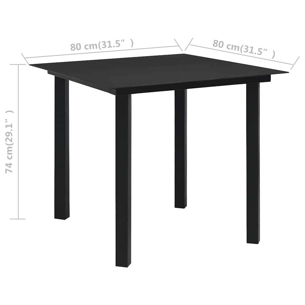 3-tlg. Garten-Essgruppe Schwarz Glas und Stahl