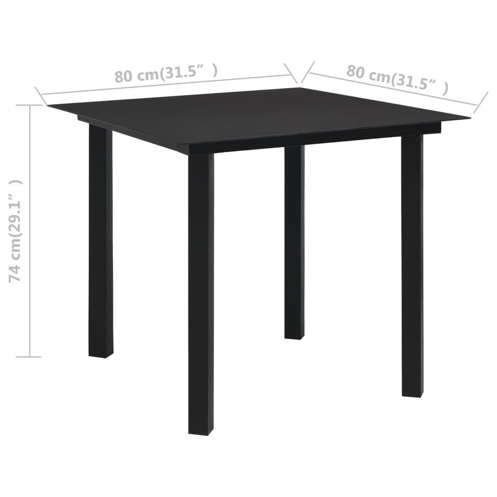 5-tlg. Garten-Essgruppe Schwarz Glas und Stahl