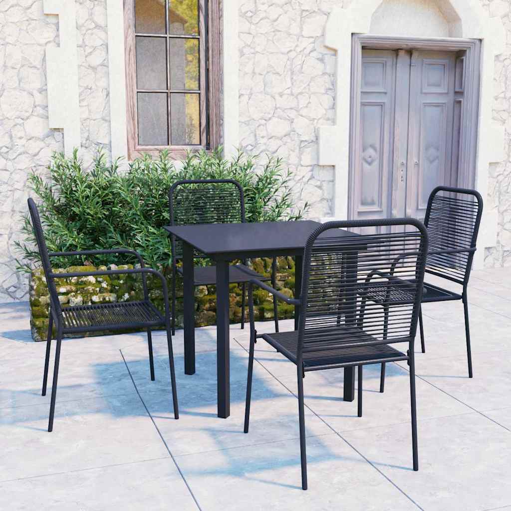 5-tlg. Garten-Essgruppe Schwarz Glas und Stahl