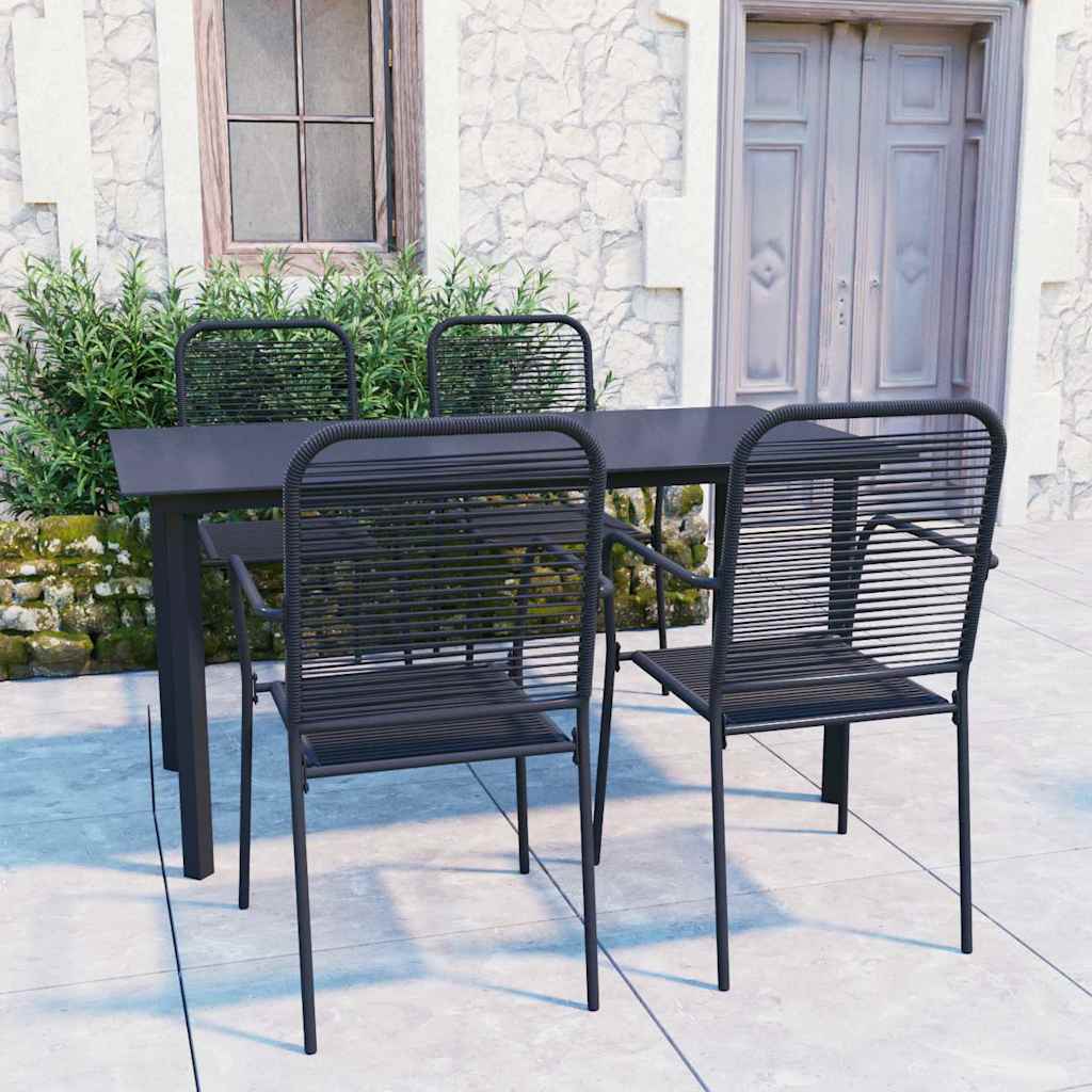 5-tlg. Garten-Essgruppe Schwarz Glas und Stahl