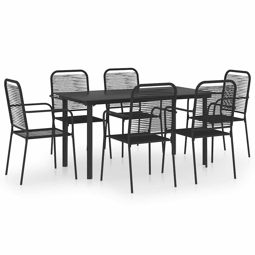 7-tlg. Garten-Essgruppe Schwarz Glas und Stahl