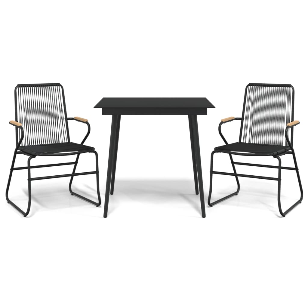 3-tlg. Garten-Essgruppe Schwarz PVC Rattan