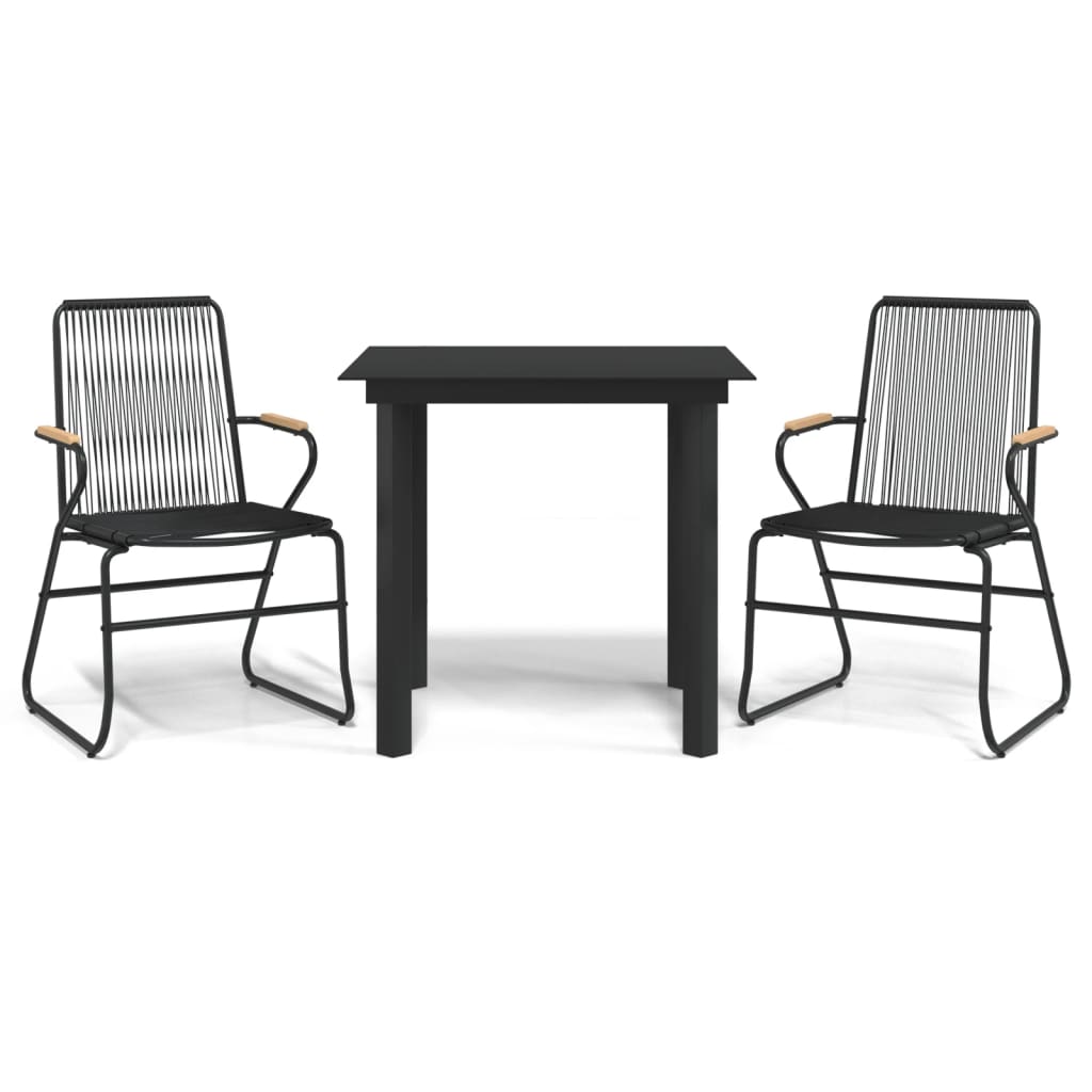 3-tlg. Garten-Essgruppe Schwarz PVC Rattan