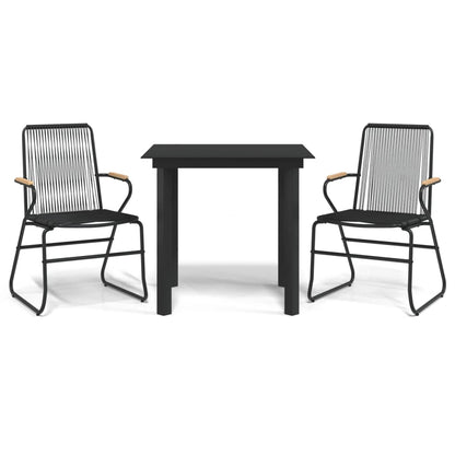 3-tlg. Garten-Essgruppe Schwarz PVC Rattan