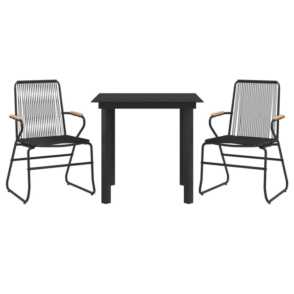 3-tlg. Garten-Essgruppe Schwarz PVC Rattan