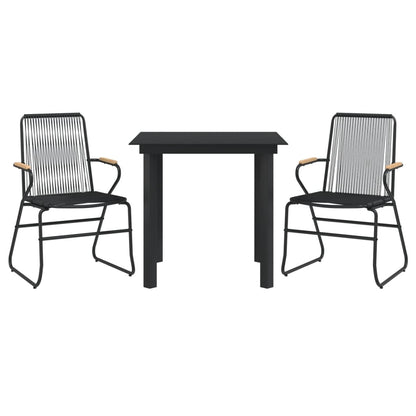 3-tlg. Garten-Essgruppe Schwarz PVC Rattan