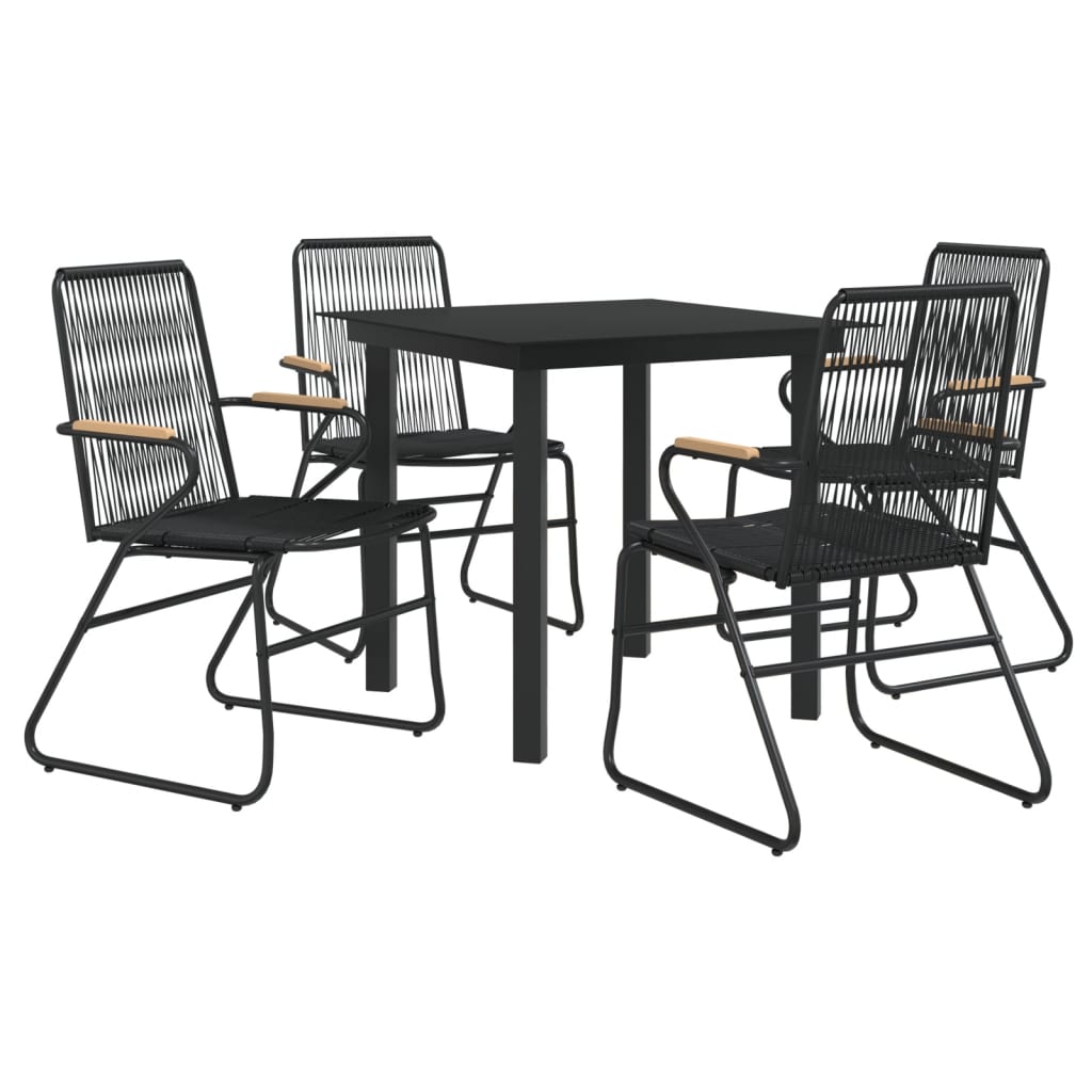 5-tlg. Garten-Essgruppe Schwarz PVC Rattan