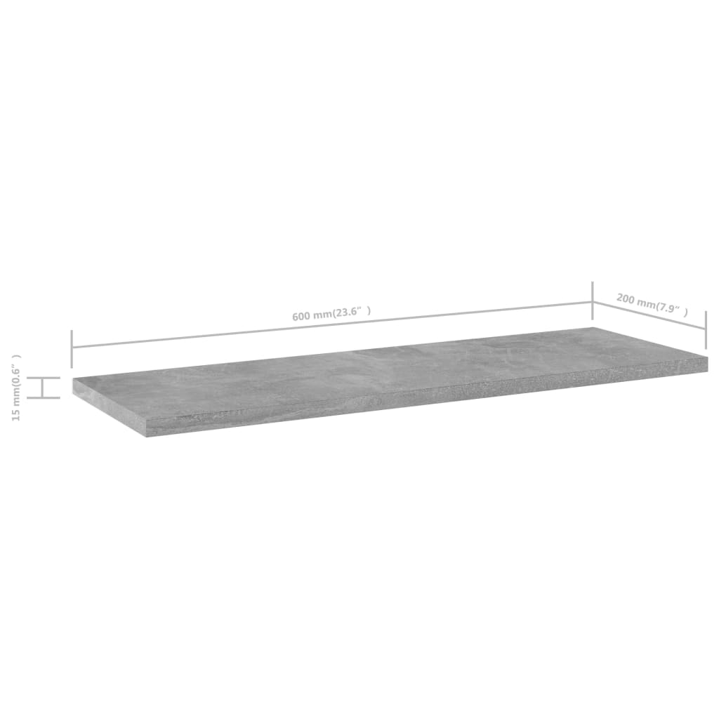 Lot de 4 planches de bibliothèque en bois, gris béton, 60 x 20 x 1,5 cm
