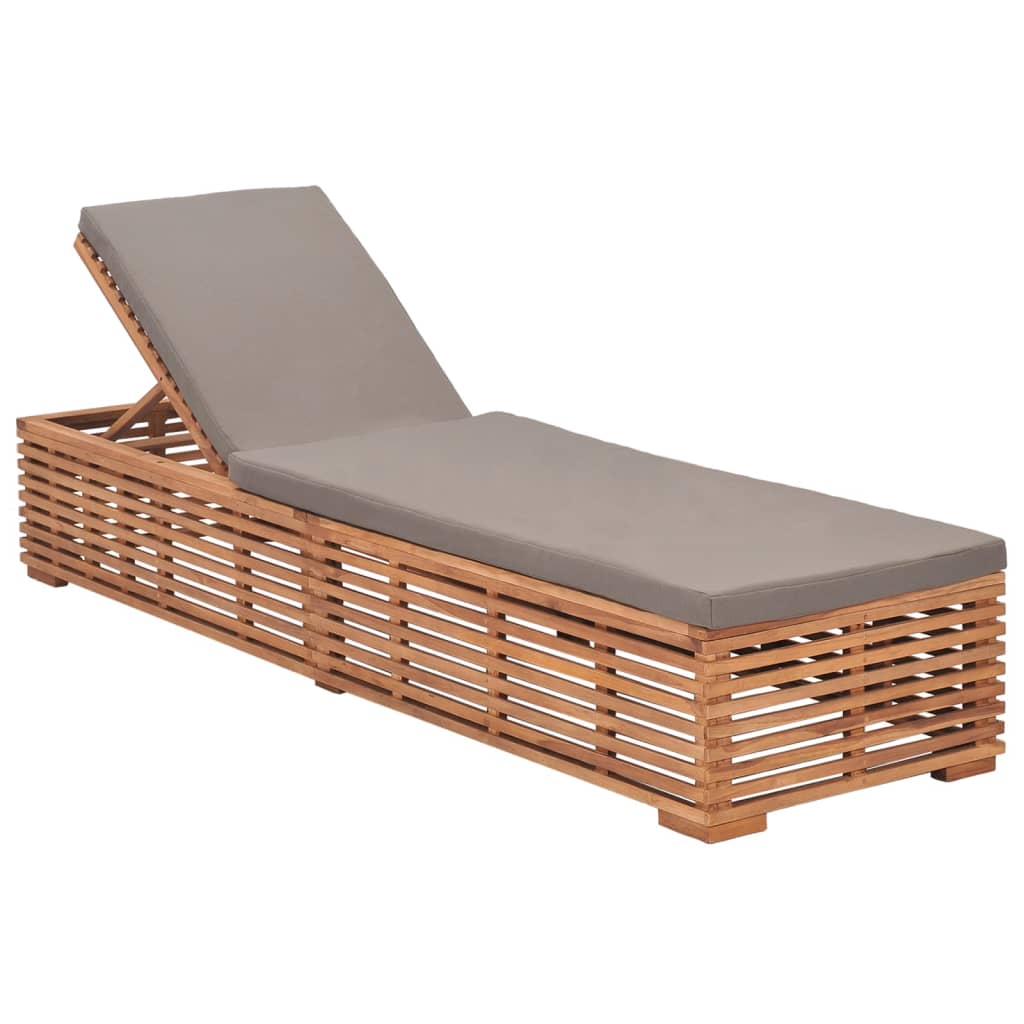 Chaise longue avec coussin gris foncé en bois de teck massif