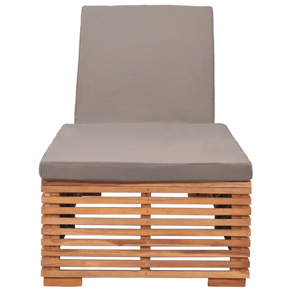Chaise longue avec coussin gris foncé en bois de teck massif