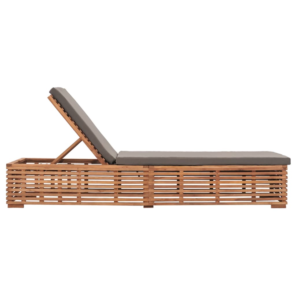 Chaise longue avec coussin gris foncé en bois de teck massif