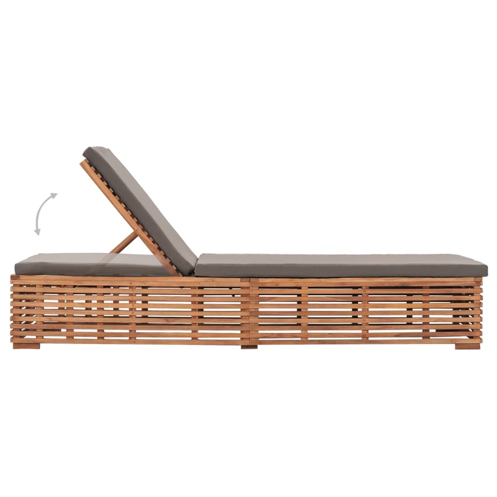 Chaise longue avec coussin gris foncé en bois de teck massif