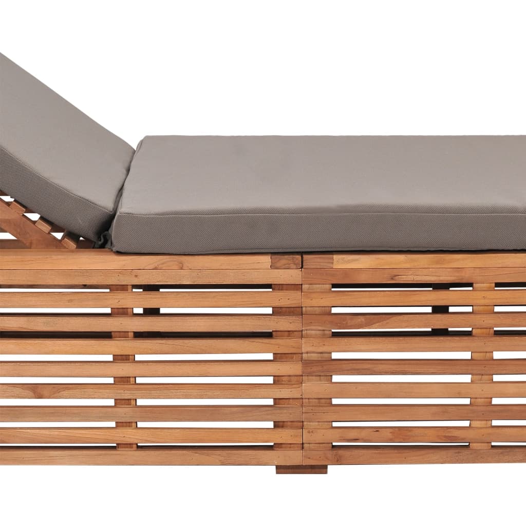 Chaise longue avec coussin gris foncé en bois de teck massif