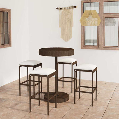 5-tlg. Gartenbar-Set mit Kissen Poly Rattan Braun