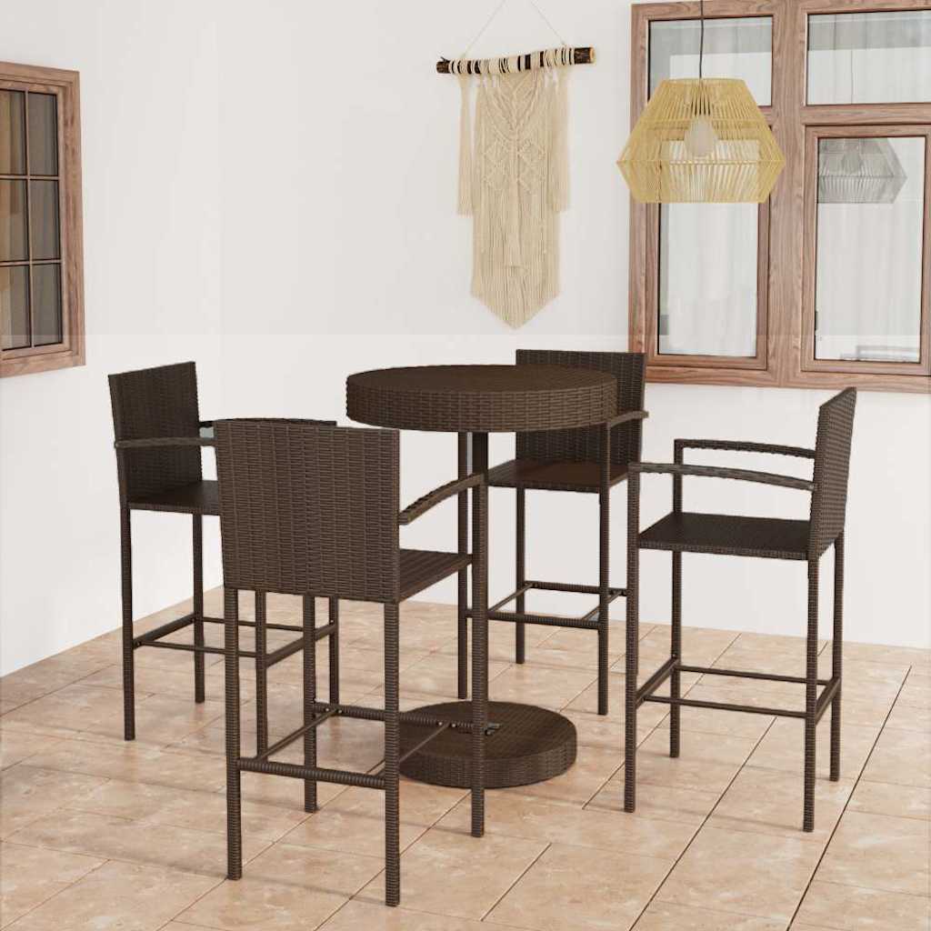 5-tlg. Gartenbar-Set Poly Rattan Braun