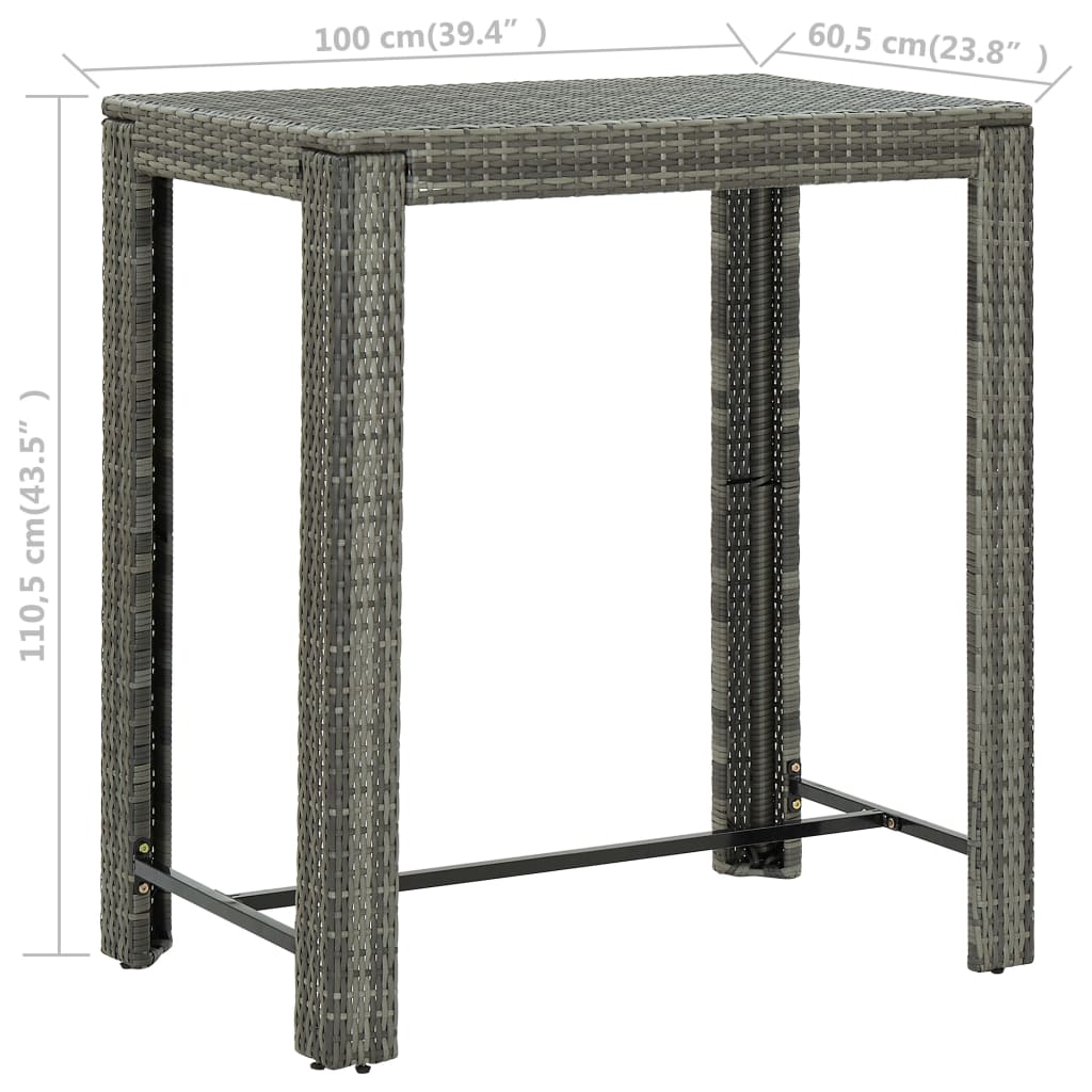 7-tlg. Gartenbar-Set mit Kissen Poly Rattan Grau