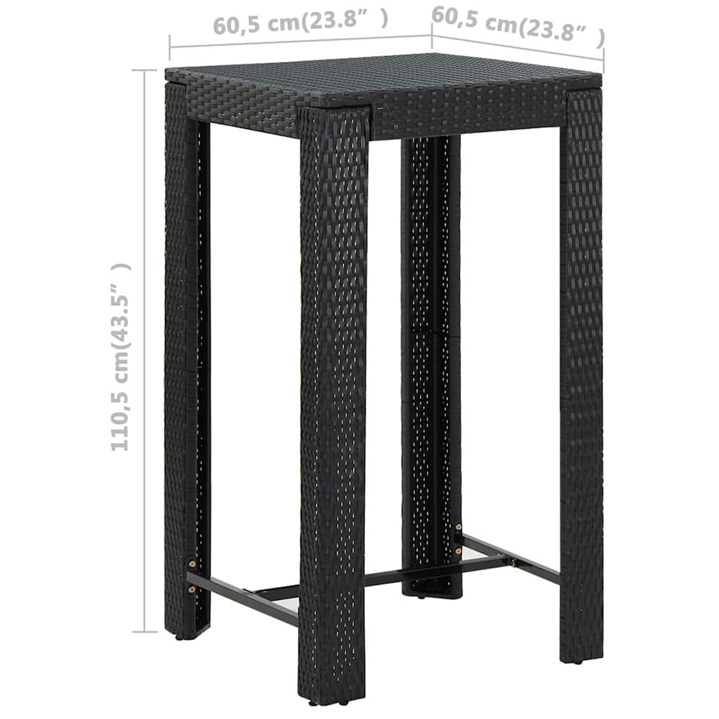 3-tlg. Gartenbar-Set mit Kissen Poly Rattan Schwarz
