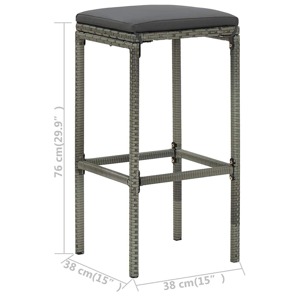 9-tlg. Gartenbar-Set mit Kissen Poly Rattan Grau