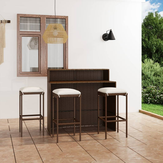 4-tlg. Gartenbar-Set mit Kissen Braun