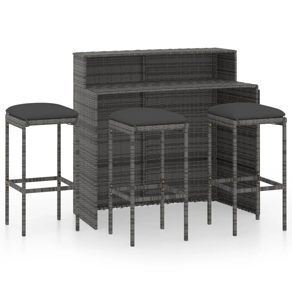 4-tlg. Gartenbar-Set mit Kissen Grau