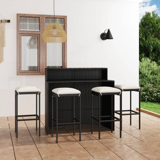 5-tlg. Gartenbar-Set mit Kissen Schwarz