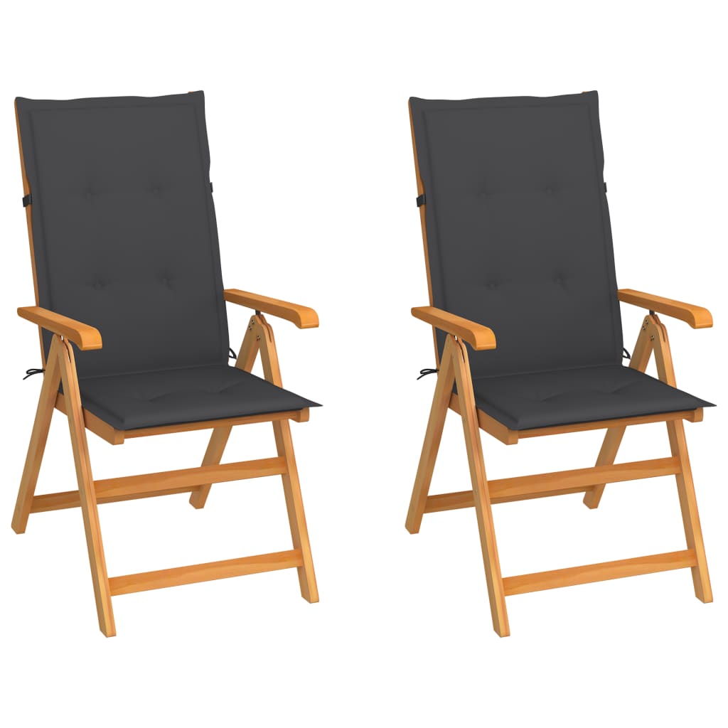 Klappstühle 2 Stk. mit Anthrazit Kissen Massivholz Teak