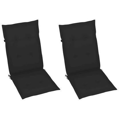 Klappstühle, 2 Stück, mit schwarzen Kissen, aus massivem Teakholz