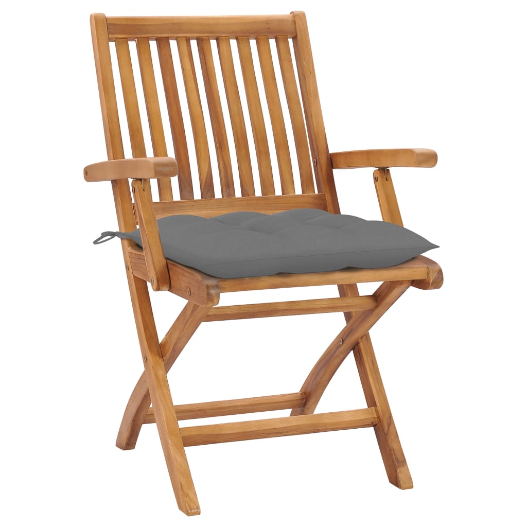 Gartenstühle 2 Stk. mit Grauen Kissen Massivholz Teak