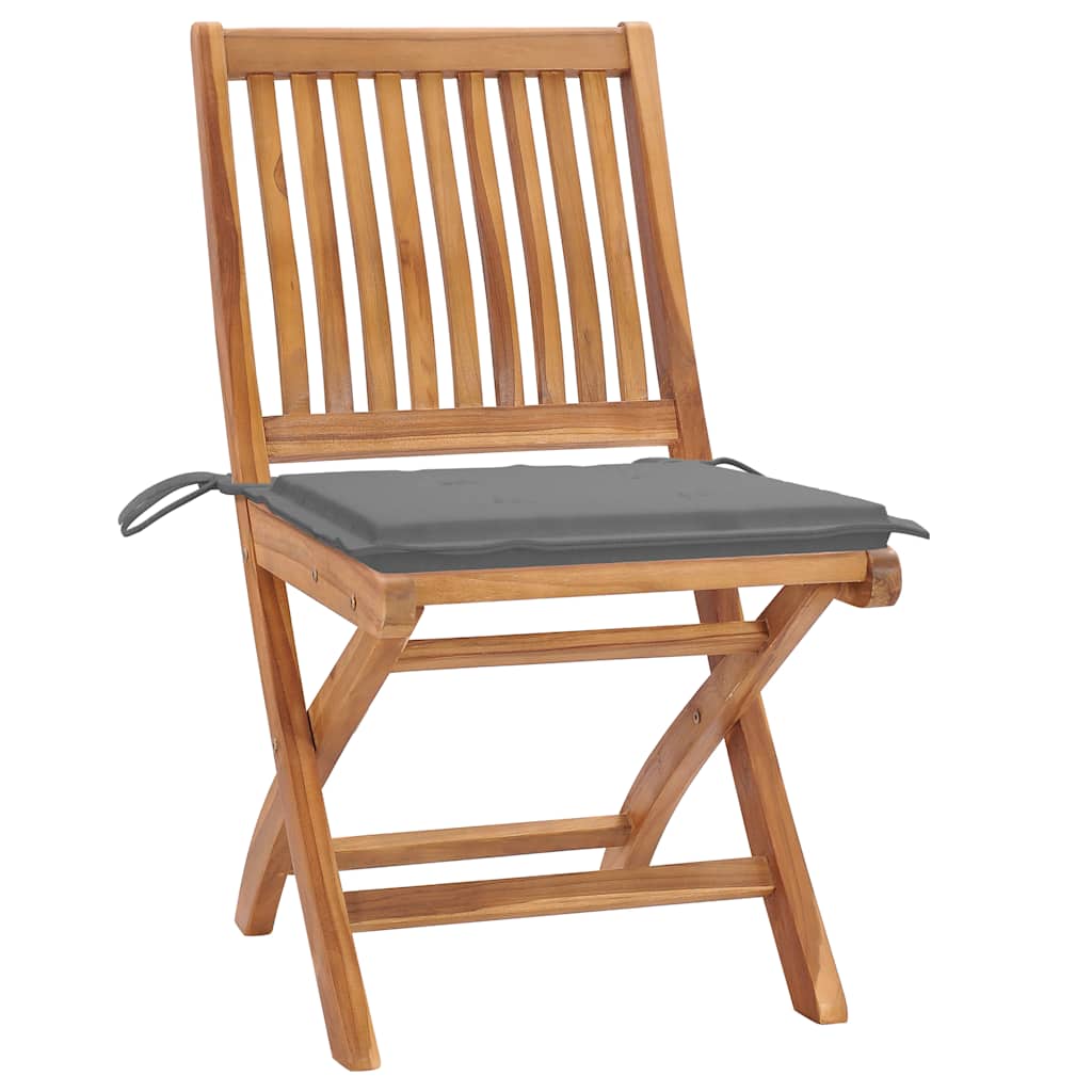 Gartenstühle 2 Stk. mit Grauen Kissen Teak Massivholz