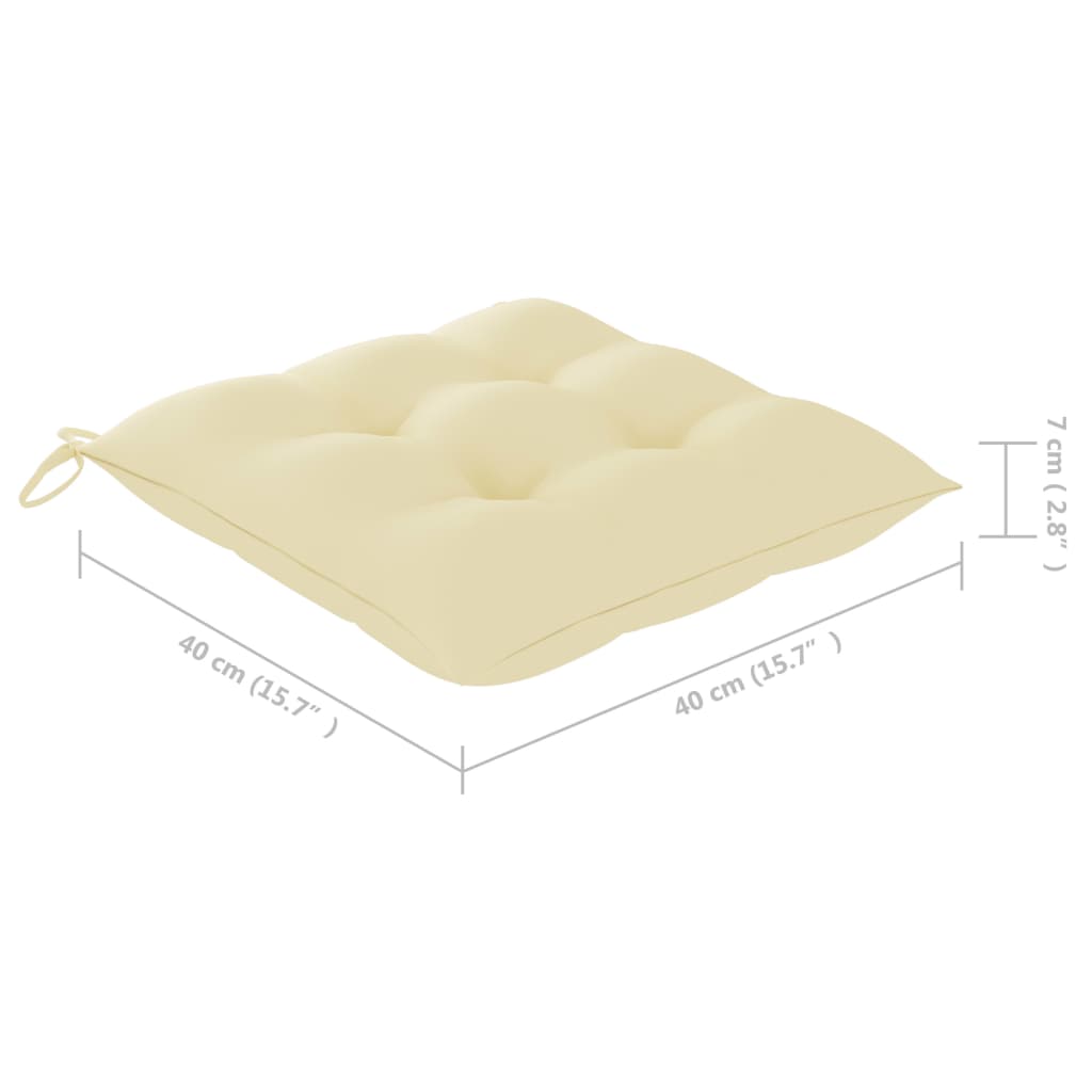 Klappstühle mit cremeweißen Kissen, 2 Stück, Massivholz Teakholz
