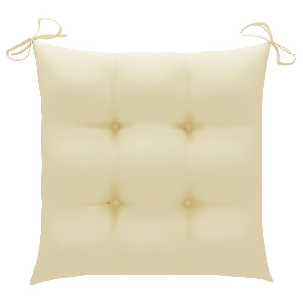 Klappstühle mit cremeweißen Kissen, 2 Stück, Massivholz Teakholz
