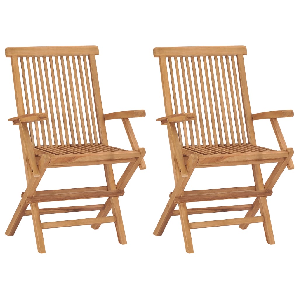 Klappstühle mit taupefarbenen Kissen, 2 Stück, Massivholz Teakholz