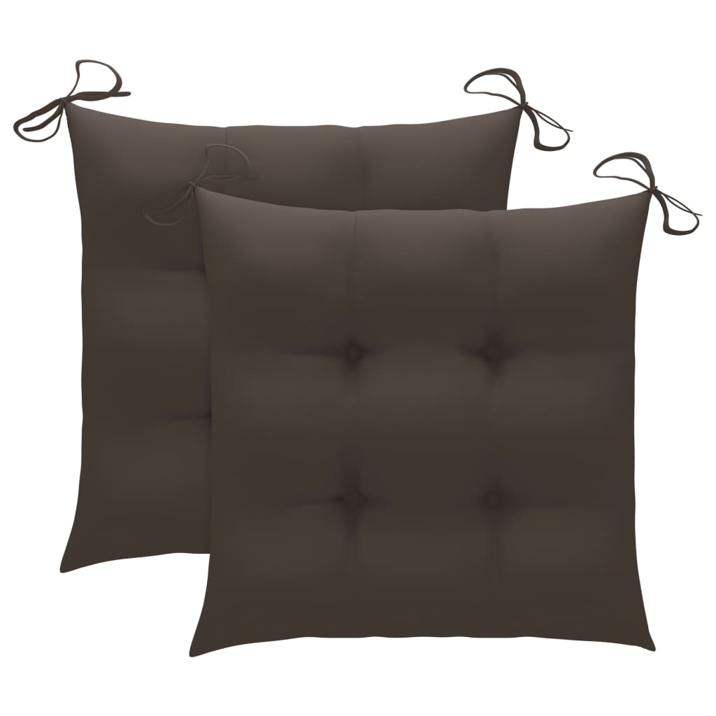Klappstühle mit taupefarbenen Kissen, 2 Stück, Massivholz Teakholz