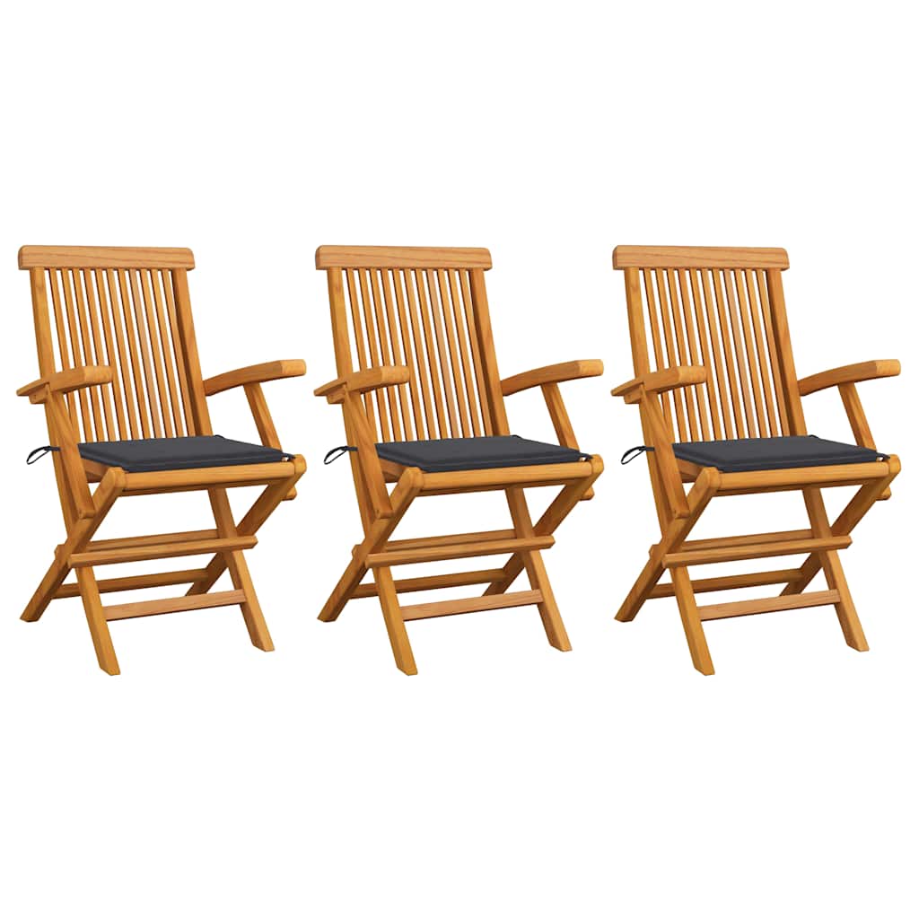 Klappstühle mit Anthrazit Kissen 3 Stk. Massivholz Teak