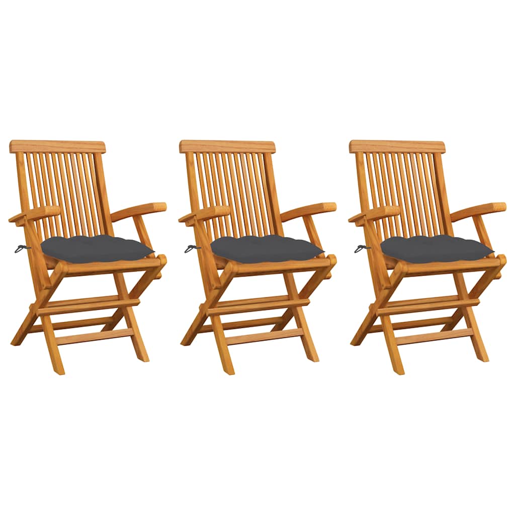 Klappstühle mit Anthrazit Kissen 3 Stk. Massivholz Teak