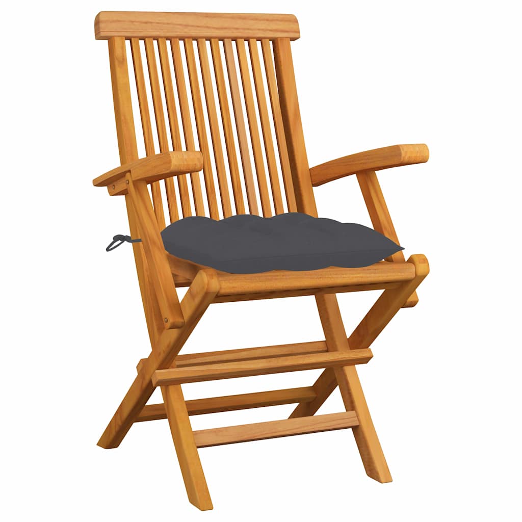 Klappstühle mit Anthrazit Kissen 3 Stk. Massivholz Teak