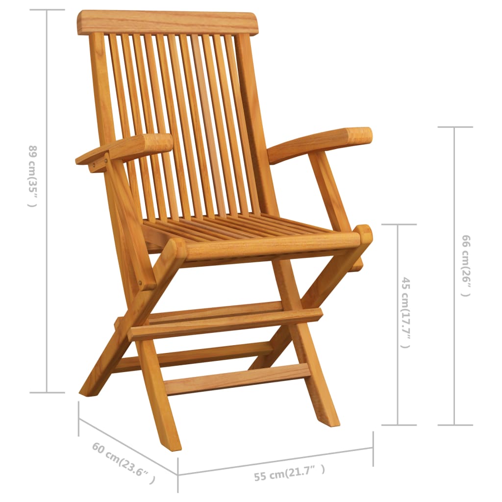 Klappstühle mit cremeweißen Kissen, 3-teilig, Massivholz Teakholz