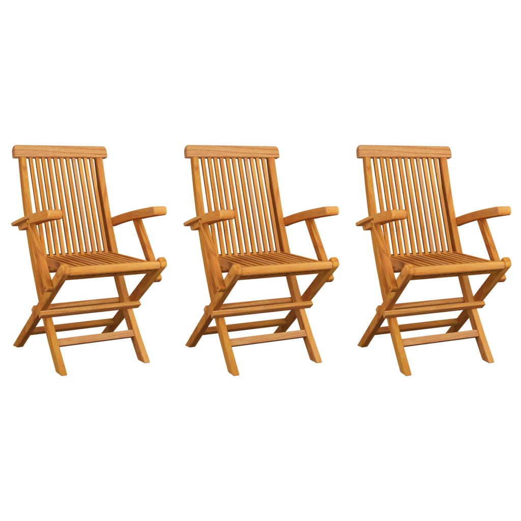 Klappstühle mit cremeweißen Kissen, 3-teilig, Massivholz Teakholz