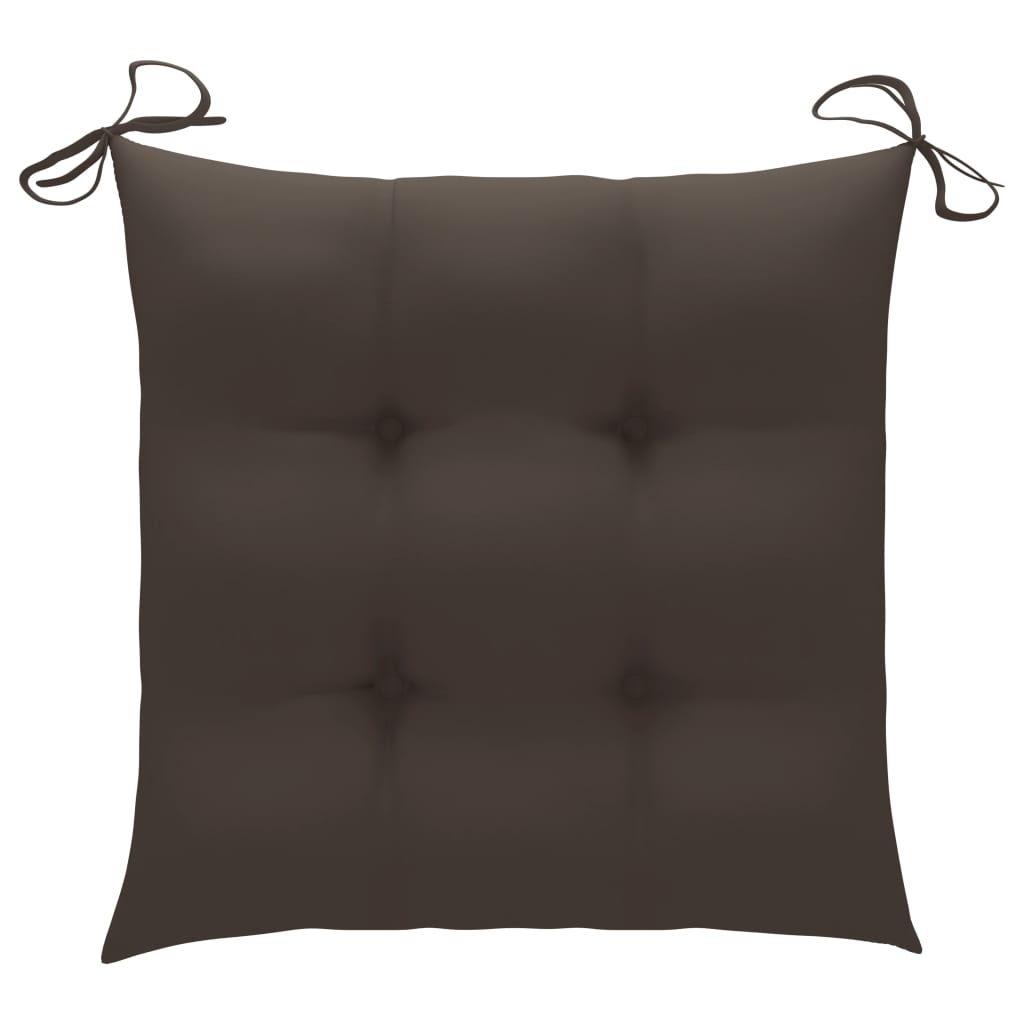 Klappstühle mit taupefarbenen Kissen, 3-teilig, Massivholz Teakholz