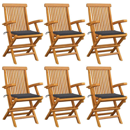 Klappstühle mit Anthrazit Kissen 6 Stk. Massivholz Teak