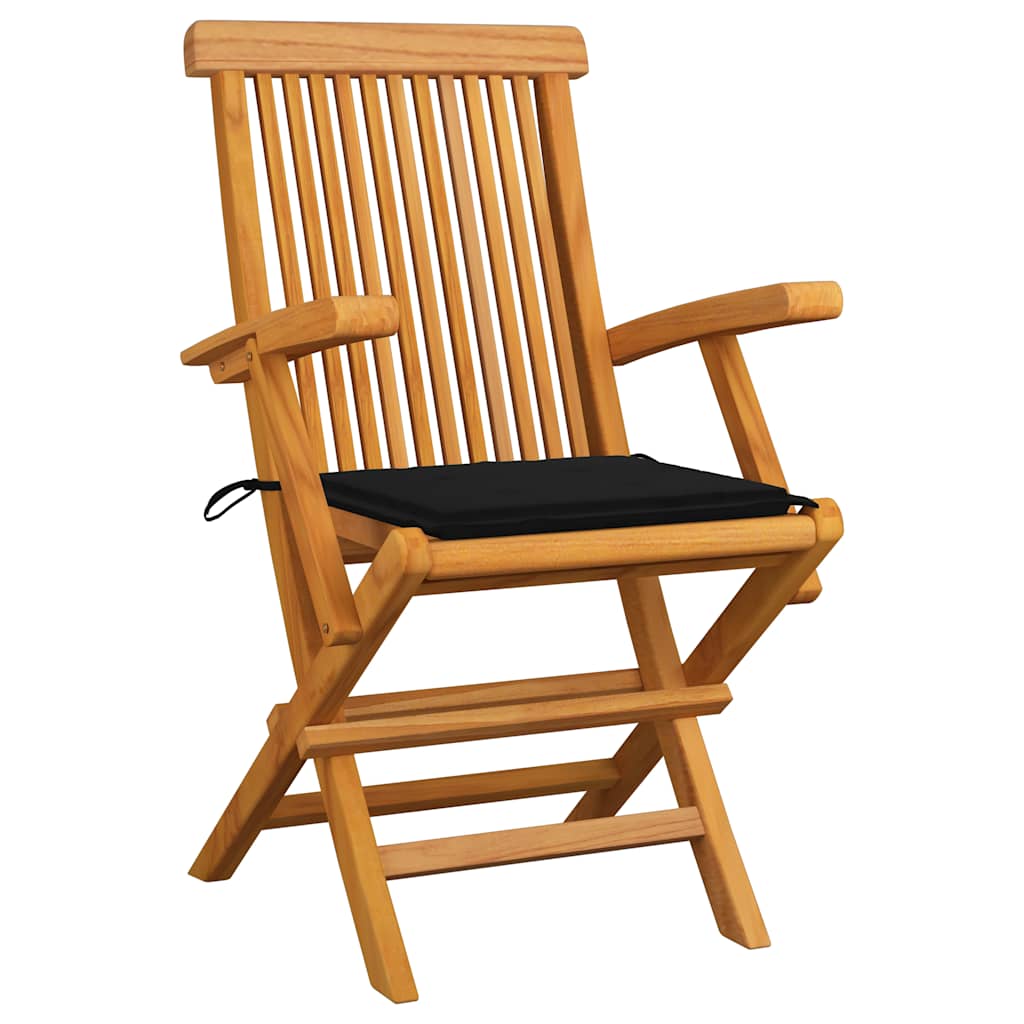 Klappstühle mit schwarzen Kissen, 6-teilig, Massivholz Teakholz