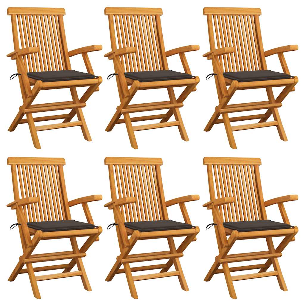 Klappstühle mit taupefarbenen Kissen, 6-teilig, Massivholz Teakholz