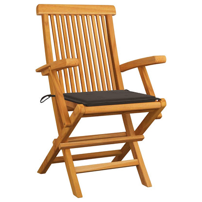Klappstühle mit taupefarbenen Kissen, 6-teilig, Massivholz Teakholz