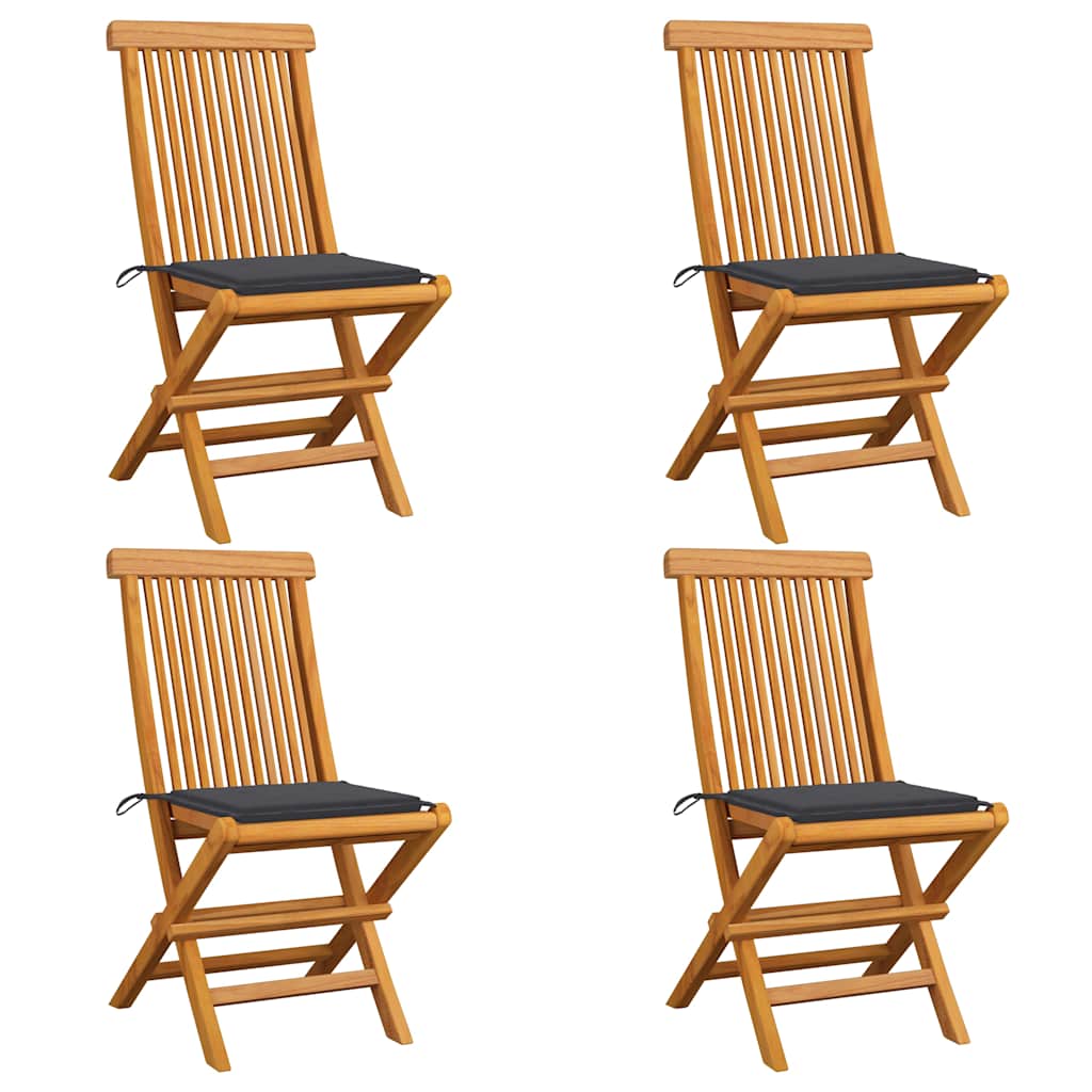 Klappstühle mit anthrazitfarbenen Kissen, 4-teilig, Massivholz Teakholz