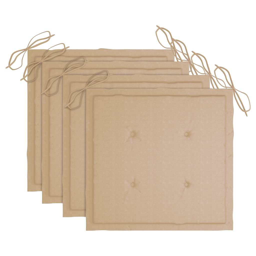 Klappstühle mit beigen Kissen, 4 Stück, Massivholz Teakholz