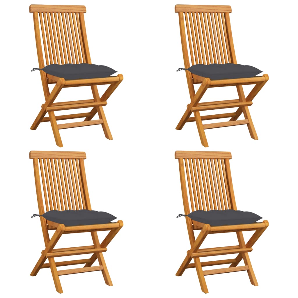Klappstühle mit anthrazitfarbenen Kissen, 4-teilig, Massivholz Teakholz