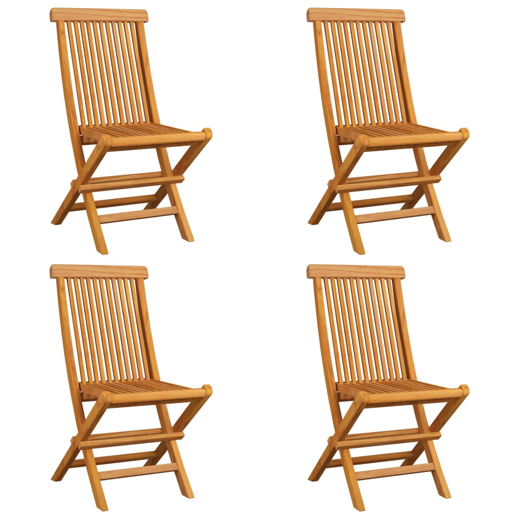 Klappstühle mit grauen Kissen, 4 Stück, Massivholz Teakholz
